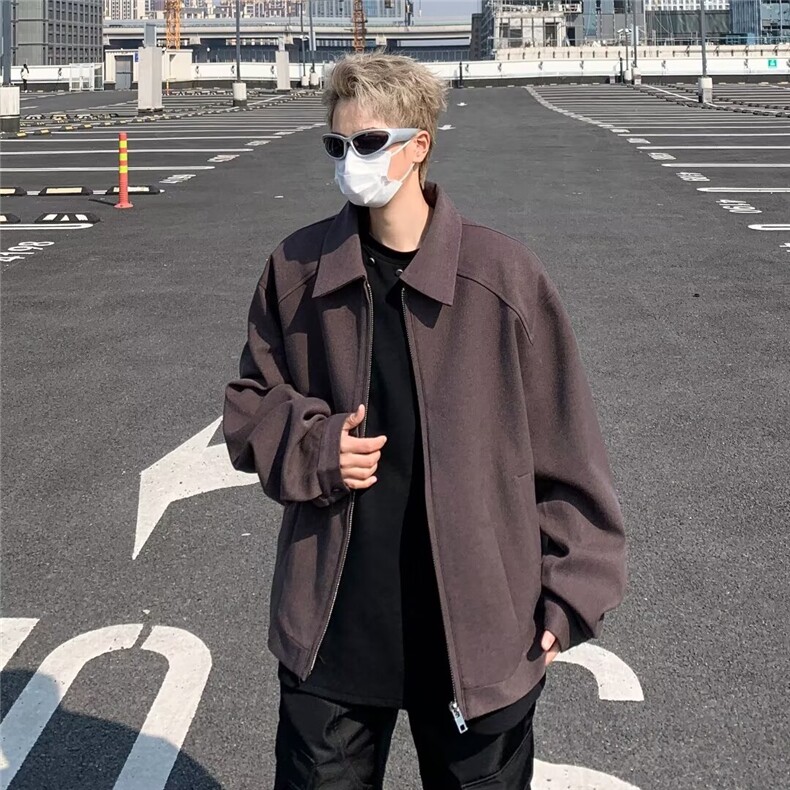 英伦风春季新款纯色垫肩翻领夹克男复古宽松百搭上衣-网络图,男装夹克,星座1002-2