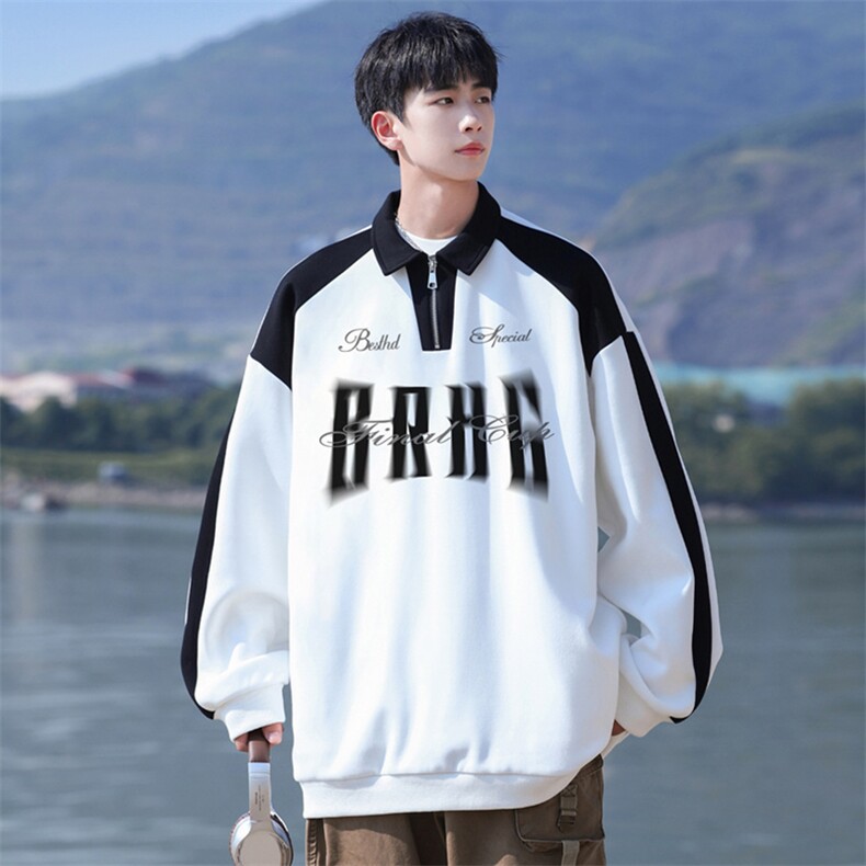 高品质！23秋季美式拼色翻领POLO衫休闲宽松卫衣PW2236-P50控78,男装卫衣,电商B370