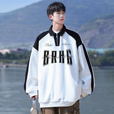 高品质！23秋季美式拼色翻领POLO衫休闲宽松卫衣PW2236-P50控78，男装卫衣，电商B370
