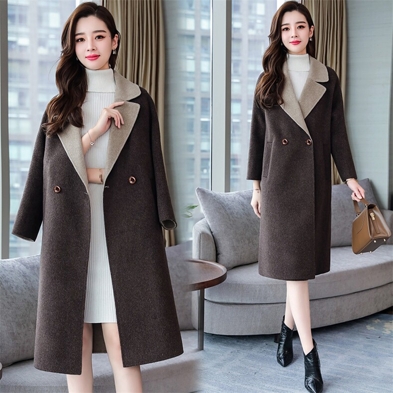 排扣潮流简约个性2023年冬季毛呢外套中长款POLO领长袖显瘦修，女装毛呢外套，阿舍尔精品