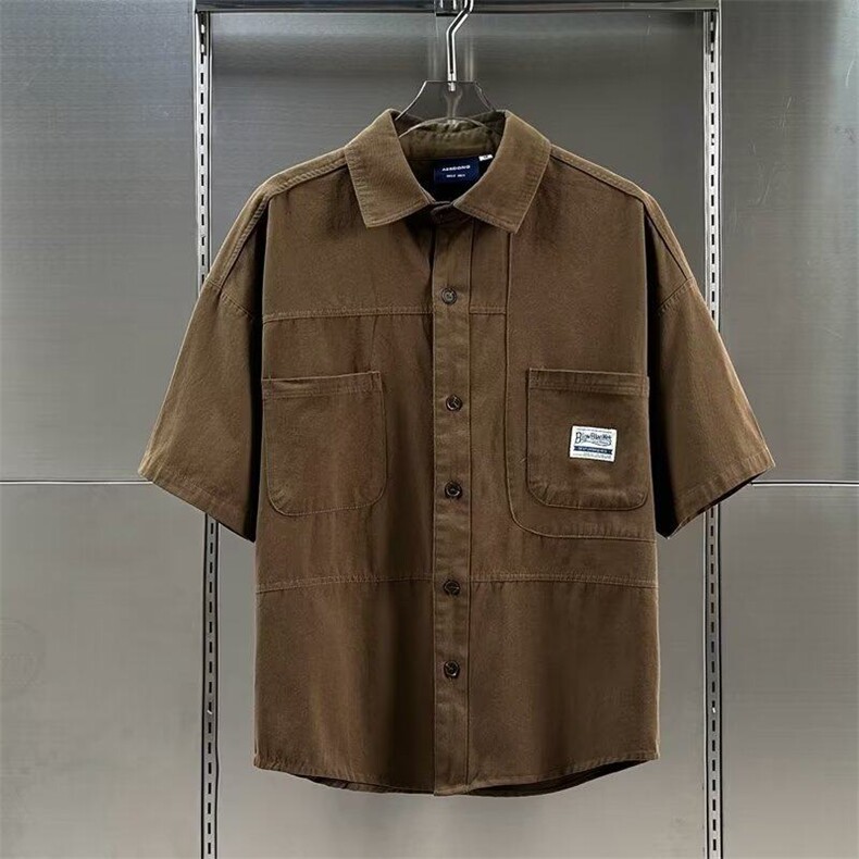潮工装五分袖衬衣简约短袖衬衫男士日系复古刺绣痞帅TT001-P45,男装T恤,星座911-3