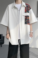 8XL-M民族风拼接短袖衬衫男夏季痞帅半袖衬衣薄款外套DC28009P45，男装衬衫，电商B312