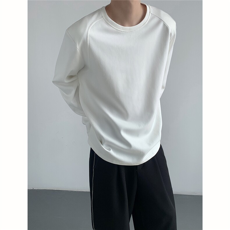 现货轮廓形垫肩设计感圆领长袖T恤男宽松打底衫HT26-P40，男装T恤，星座1501-3