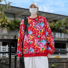 B203圆领大花卫衣大码男女新中式汉服团队表演出饭店火锅店情侣潮，男装民族服装，星座115A(原星座507）