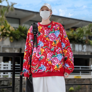 B203圆领大花卫衣大码男女新中式汉服团队表演出饭店火锅店情侣潮图片