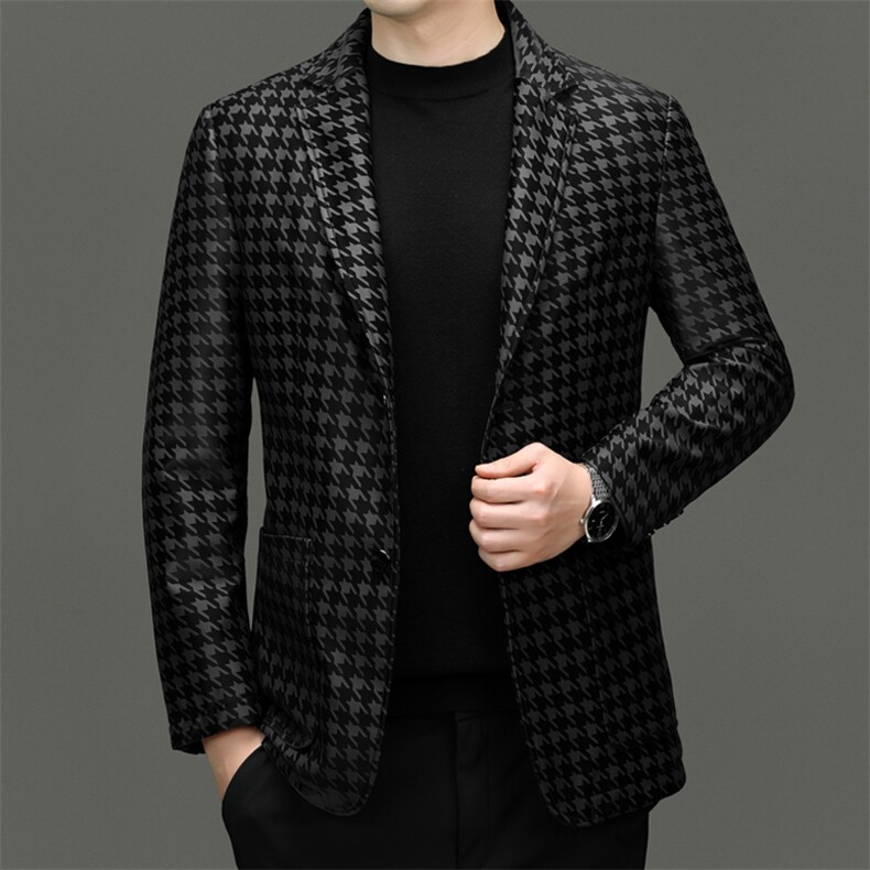 BG58007新款海宁真皮皮衣男绵羊皮白鹅绒内胆羽绒外套西服修身，男装西服，电商B360A（原721A）