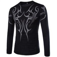 实物拍摄英伦修身长袖T恤霸气纹身速干衣健美衣1812Y117P15，男装T恤，星座1812