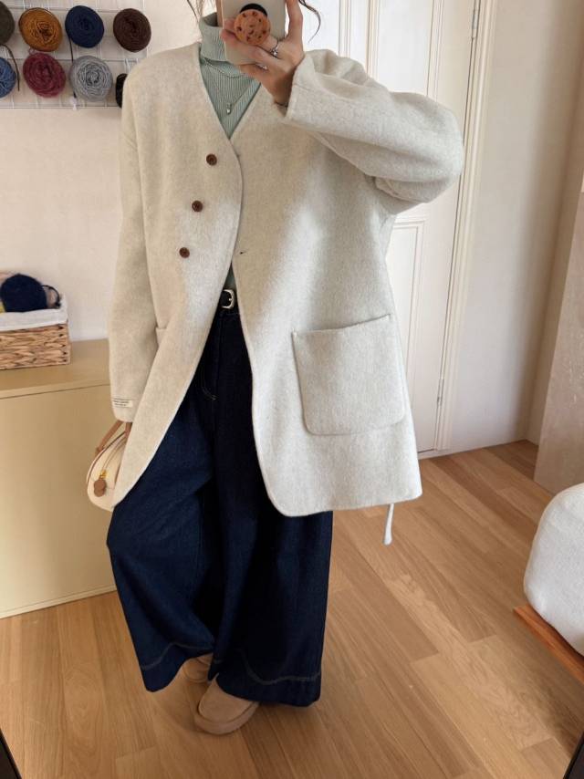 2025新款一首长V.领高品质好货双面羊毛大衣外套,女装双面呢大衣,依嘟服饰