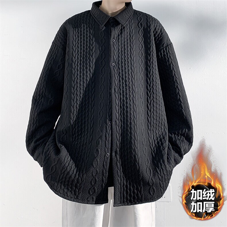 特批P50无差价冬季港风巴洛克翻领衬衫男加绒加厚外套C22855J加绒,男装衬衫,电商A001-1