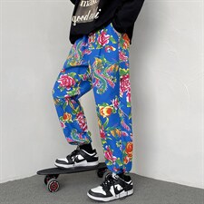 CK203春装新款东北大花民族特色风休闲哈伦运动裤束脚九分裤，男装休闲裤，星座115A(原星座507）
