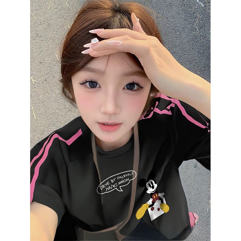 抖音得物品质二开240克宽松纯棉美式潮牌印花三条杠中性风短袖T恤图片