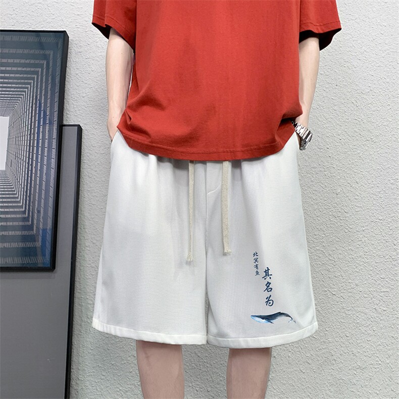HD74261-P22 华夫格短裤男大码宽松五分裤男直筒中裤图片