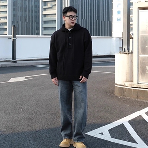 1506-1/ML1051/P57灰色半开连帽毛衣男款秋冬微胖男生显瘦针织衫图片