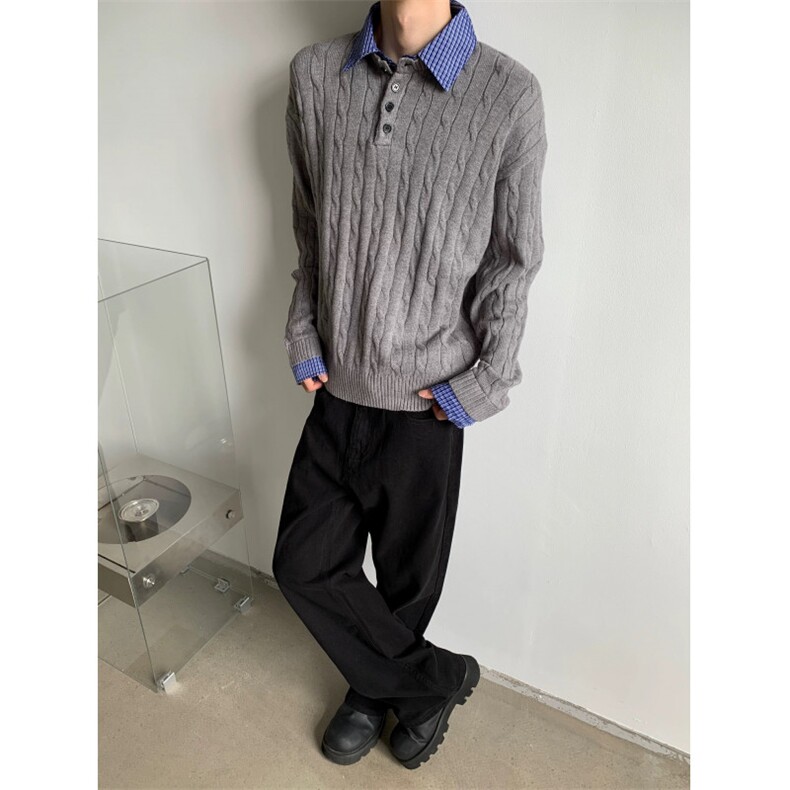 现货假两件衬衫领毛衣翻领针织衫M8612-P70,男装针织衫/毛衣,星座1212
