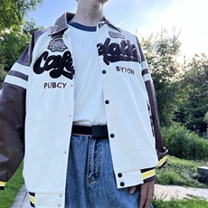 春秋季痞帅外套男款高街潮牌美式休闲棒球服宽松潮流拼皮夹克，男装夹克，星座716-3