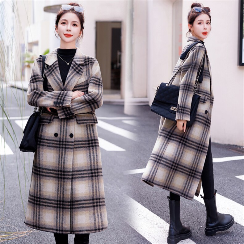 黑色格纹双面羊绒大衣女冬季加厚2025新款好看独特中长款毛呢外套，女装双面呢大衣，雅静靓衣