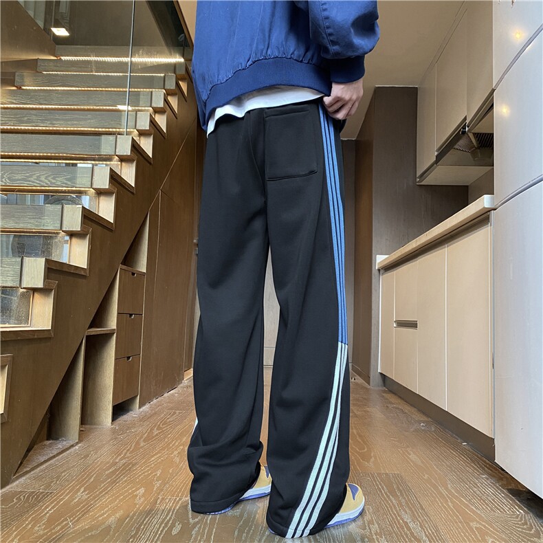 抖音品质冬季加绒加厚潮条纹宽松休闲卫裤B313-K842JR-特p45控88,男装休闲裤,电商B315
