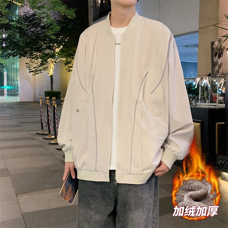 加绒加厚外套男女款放光条棒球服情侣飞行夹克JK0238-P73加绒P83,男装夹克,星座308B-2