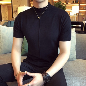 M01/p45 针织衫毛衣男 早秋男士半高领纯色修身内搭打底衫线衣图片