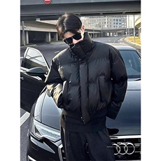 现货5W件冬季三防重磅硬挺boxy短款羽绒立领PU皮棉衣外套加厚棉服，男装棉衣，电商A486