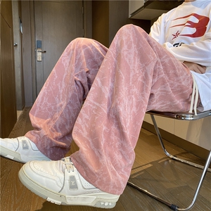 INS秋季新款扎染闪电纹休闲宽松阔腿弯刀裤B315-K150-特p35控68图片