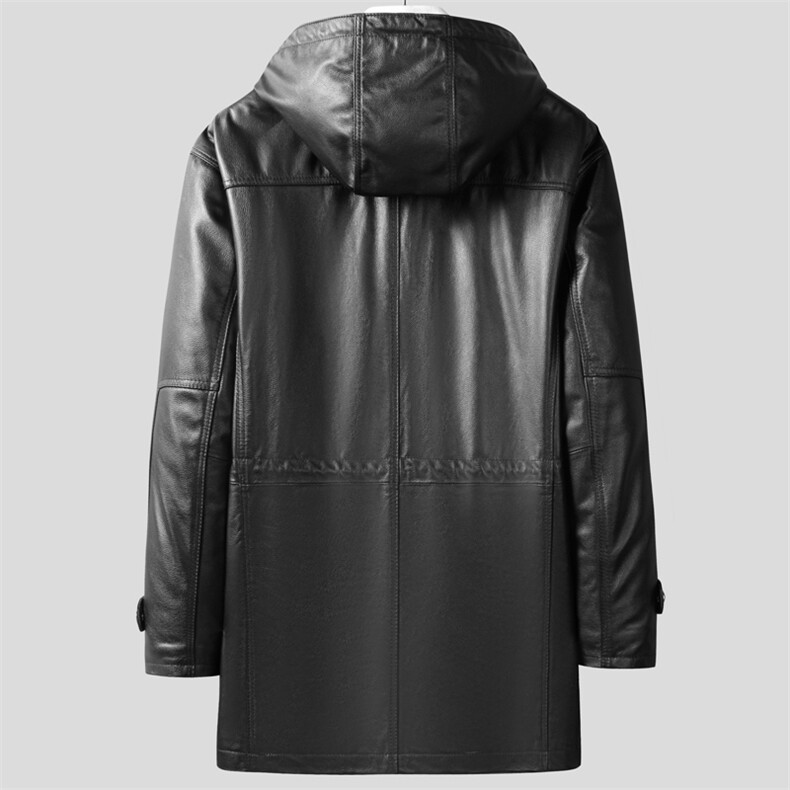 W5009海宁皮衣男头层牛皮白鸭绒羽绒服中长款连帽皮夹克P880,男装皮衣,电商B360