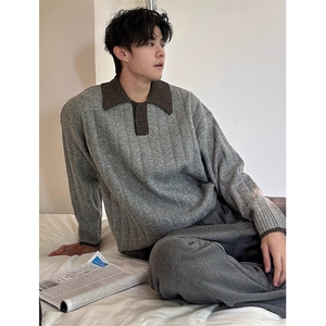 【005】假两件撞色POLO领毛衣百搭男翻领针织毛衫 A079-M2543-P57图片