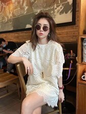 夏季新款韩系温柔风波浪蕾丝连衣裙，女装连衣裙，L·H·X