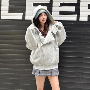 抖音得物品质 26春装美式重磅结构斜拉链高领连帽卫衣开衫外套W61图片