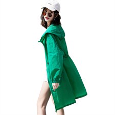 时尚防晒衣女款中长款夏2024新款洋气连帽收腰百搭宽松透气薄外套，女装防晒衣，蝶眷
