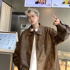 W301-P68痞帅炸街皮衣男款潮流夹克短款上衣2025新款春秋装，男装皮衣，电商B323A