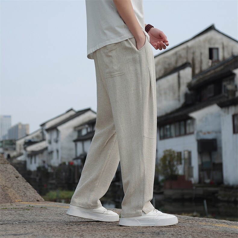 2025春夏新款时尚长裤子青年日系宽松棉麻透气休闲裤2407-P65,男装休闲裤,电商A008