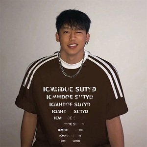 夏季美式高街重磅纯棉三条杠织带撞色男女短袖T恤ZD339-特P30图片