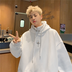 欧美潮牌hiphop假两件半拉链连帽冲锋卫衣男加绒i人社恐忍者秋冬图片