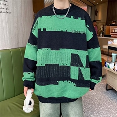 条纹毛衣男秋冬款小众高级感大码针织衫日系慵懒风痞帅宽松毛线衣，男装针织衫/毛衣，星座716-3