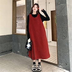 圣诞新年红色皮毛一体羊羔毛背心连衣裙女2024冬新款洋气减龄套装，女装套装/套裙，2C272