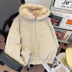 现货高品质美式高街冬季重磅硬挺短款座山雕毛领棉衣男女加厚外套图片