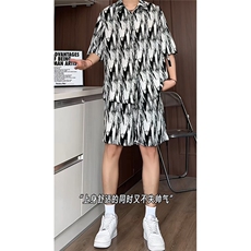 短袖衬衫男+短裤男套装男100%聚酯纤维M-5XL大码TZ78721P50控98，男装牛仔裤，星座226-1