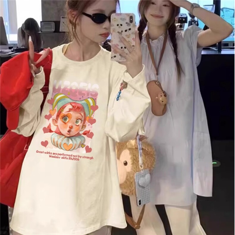 Q312-P45 小丑女印花圆领卫衣 百搭上衣学院风学生宽松内搭外套图片