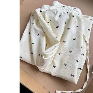 蝴蝶结高腰棉麻长裤女夏宽松显瘦百搭直筒阔脚拖地薄款休闲九分裤图片