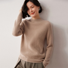 秋冬新款洋气时尚百搭显瘦女款半高领35%山羊绒衫，女装羊绒衫，艾巧羊绒
