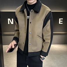 秋季加厚呢子夹克男拼色毛呢休闲潮流外套B321-2332，男装夹克，电商B321-1