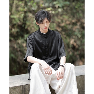 现货新中式夏季新款五分袖盘扣衬衫宽松大码A021-CS9898-P65-控88图片