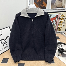翻领拼接重磅简约休闲百搭开衫毛衣外套XZ212-QMY302-P60，男装针织衫/毛衣，星座212