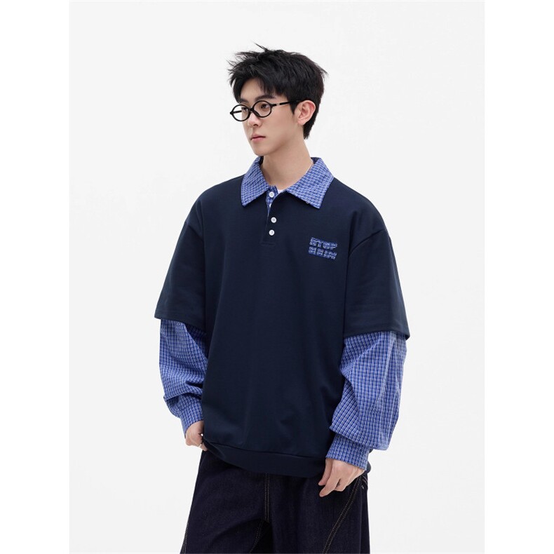 5626-P60美式学院风假两件POLO衫潮牌设计感衬衫领卫衣,男装Polo衫,星座617A-2