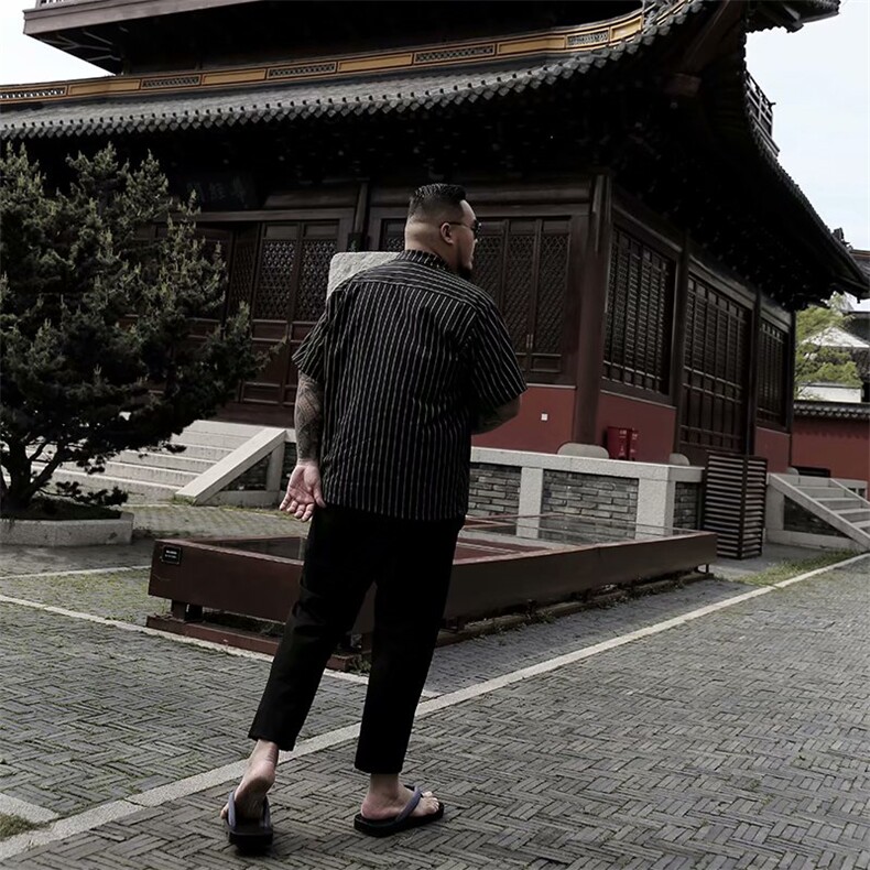 条纹衬衫外套男港风日系休闲宽松大码衣服黑色男士短袖衬衣夏季薄,男装T恤,星座1210-1