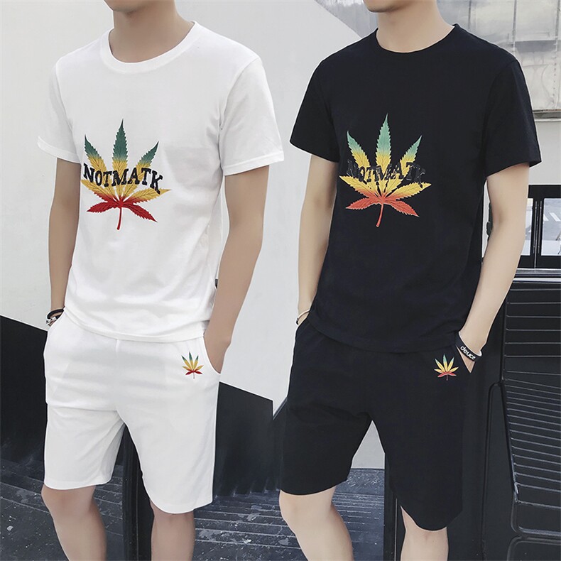 夏季新款两件套男士T恤套装半袖T帅气百搭阳光韩版潮DS80T图片