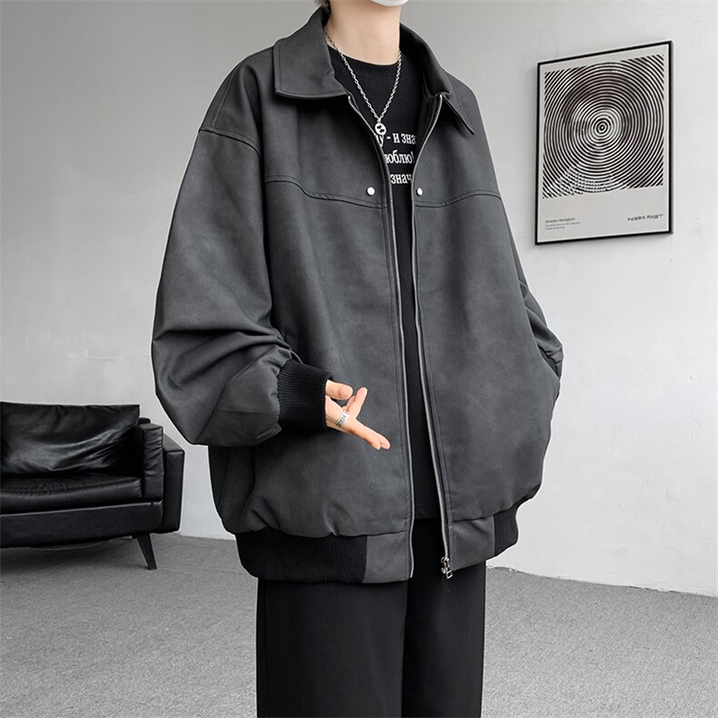 8XL-M脏脏痞帅皮衣外套男秋冬加厚PU皮夹克宽松大码皮袄JK006P95,男装夹克,电商B312