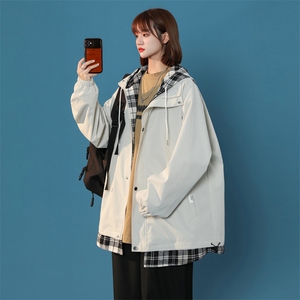 JK6006/P75秋装现货中性风假两潮撞色连帽夹克男女大码上衣男