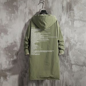 2021春秋季新日系大码男字母印花大口袋外套长款风衣J988-P65图片